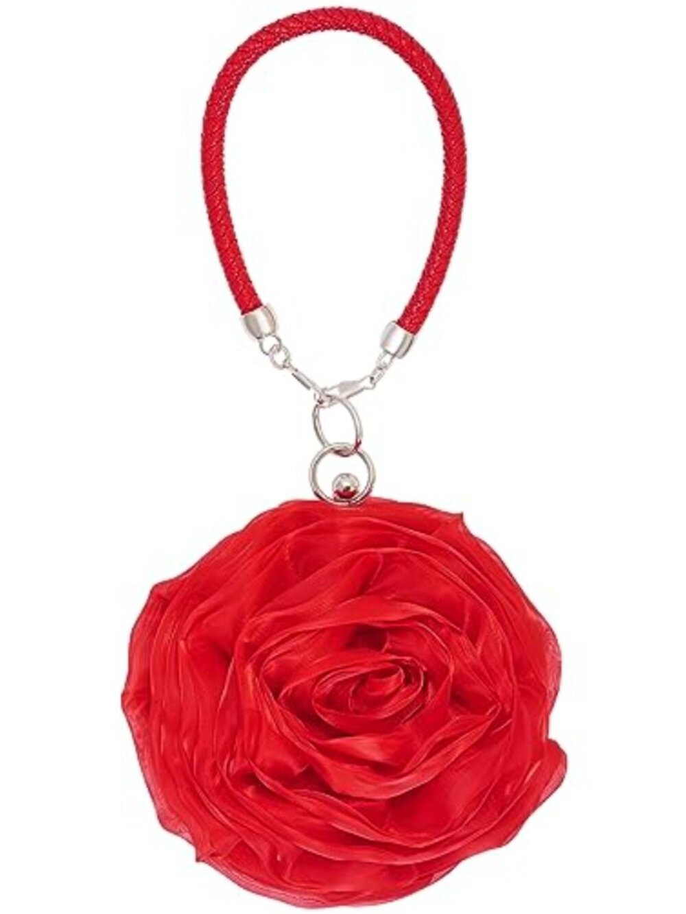 Satin Rose Shaped Clutch Floral Evening Bag Wristlet Purse Bridal Wedding Party
